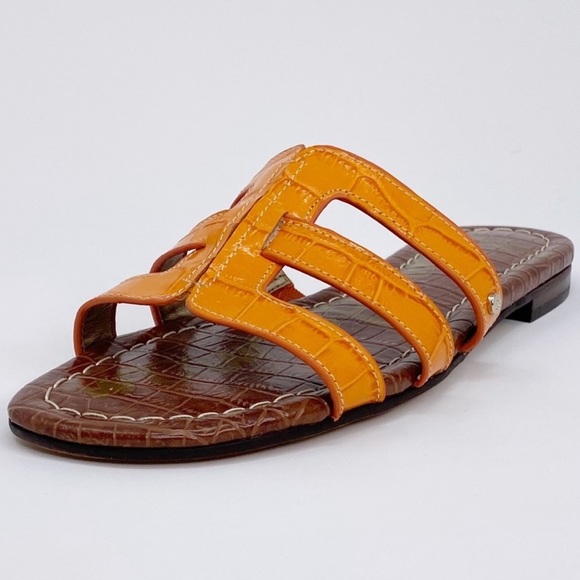 Sam Edelman Shoes - Sam Edelman Berit Orange leather Croc. Embossed Slide Flat Sandal Sz. 7.5